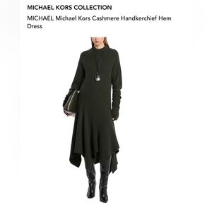 Michael Kors Collection Cashmere Handkerchief Hem Long Sleeve Knit Dress